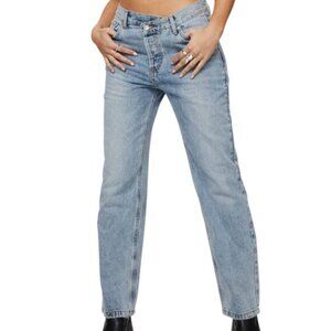 Princess Polly Acid Wash Jeans Cross Over Button Up Relaxed Leg Women's Size 8
